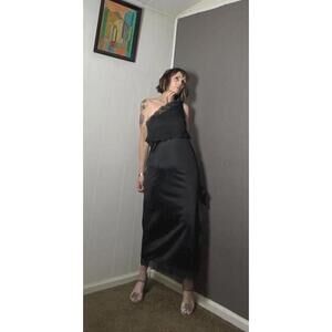 RARE 1970's VALENTINO Black Peignoir + Nightgown set Black One Shoulder M/34